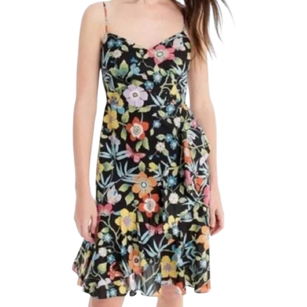 J.Crew Ruffle Dress Liberty Pavilion Black Floral Asymmetrical Cotton Mini 4